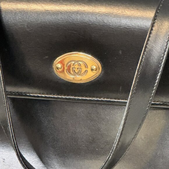 Gucci Old GG Metal Fittings Leather Handbag Satchel Black EUC Luxury Vintage - Picture 5 of 10